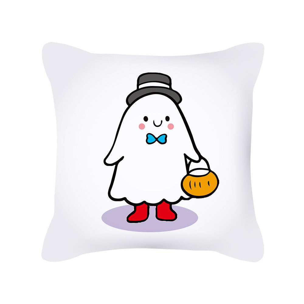 HKM-426323 Cute Pumpkin Ghost Peach Skin Halloween Pillowcase Cushion Cover – Soft Cartoon Design 45x45cm