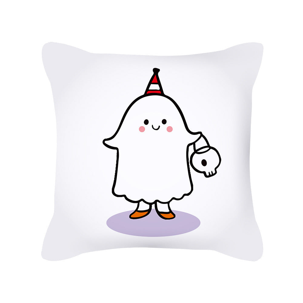 HKM-426323 Cute Pumpkin Ghost Peach Skin Halloween Pillowcase Cushion Cover – Soft Cartoon Design 45x45cm