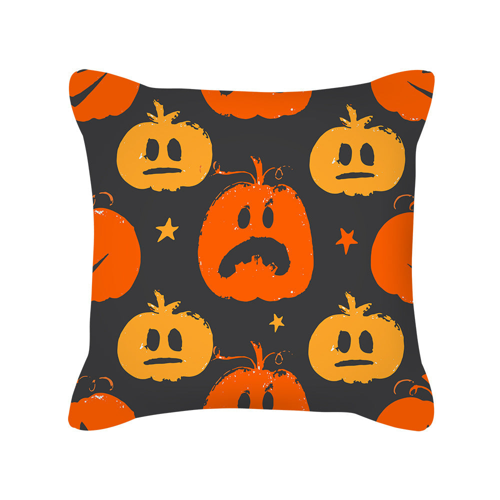 HKM-426323 Cute Pumpkin Ghost Peach Skin Halloween Pillowcase Cushion Cover – Soft Cartoon Design 45x45cm