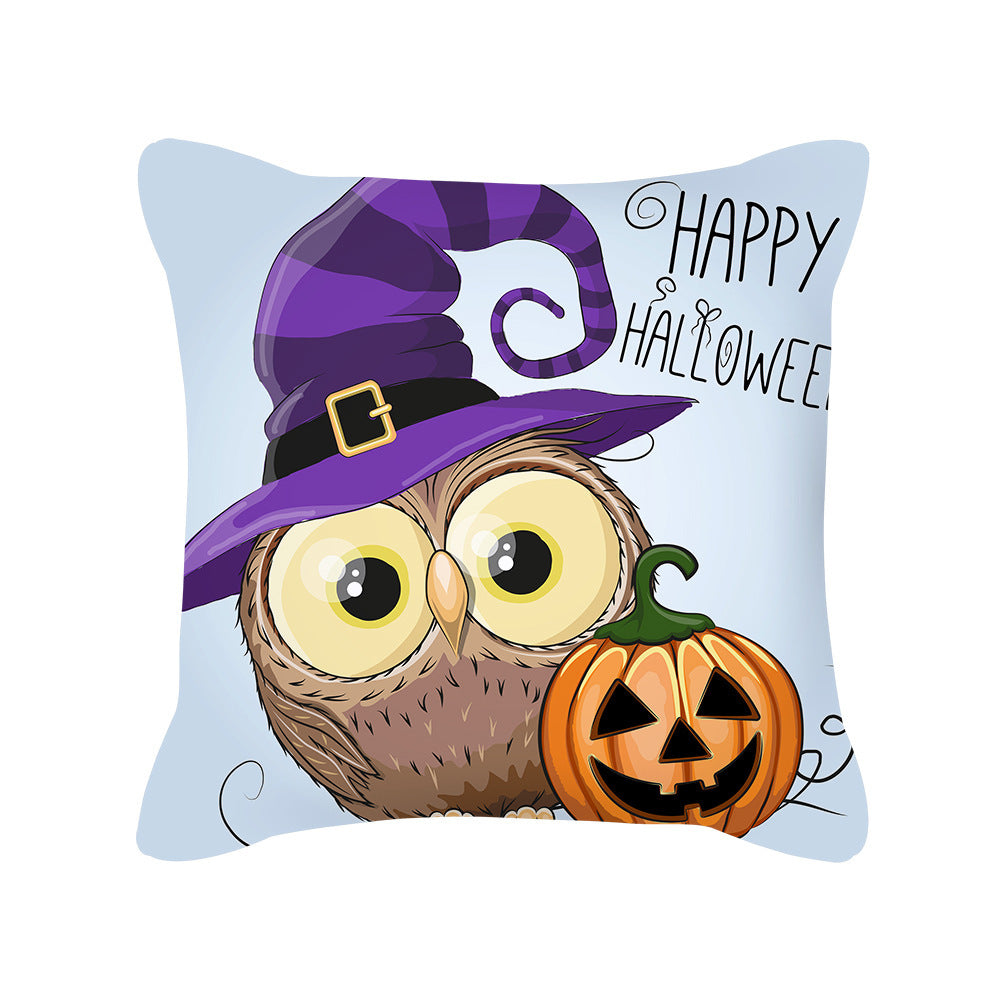 HKM-426323 Cute Pumpkin Ghost Peach Skin Halloween Pillowcase Cushion Cover – Soft Cartoon Design 45x45cm