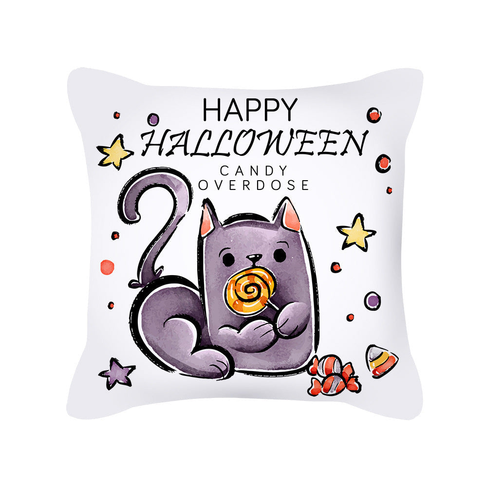 HKM-426323 Cute Pumpkin Ghost Peach Skin Halloween Pillowcase Cushion Cover – Soft Cartoon Design 45x45cm