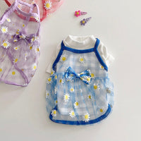 HKM-426515 Daisy Print Mesh Pet Vest in Blue, Purple, and Orange - Sizes XS to XL