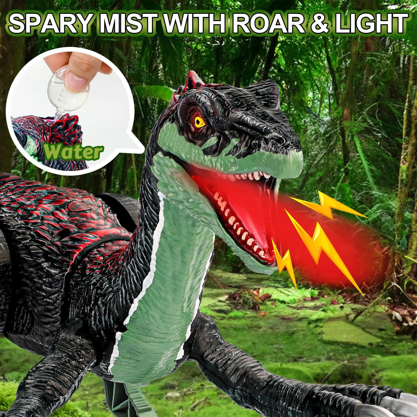 HKM-426579 Remote Control Walking Dinosaur Toy with Light, Sound, and Spray Features for Ages 5 and Up