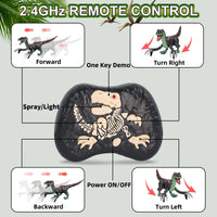 HKM-426579 Remote Control Walking Dinosaur Toy with Light, Sound, and Spray Features for Ages 5 and Up