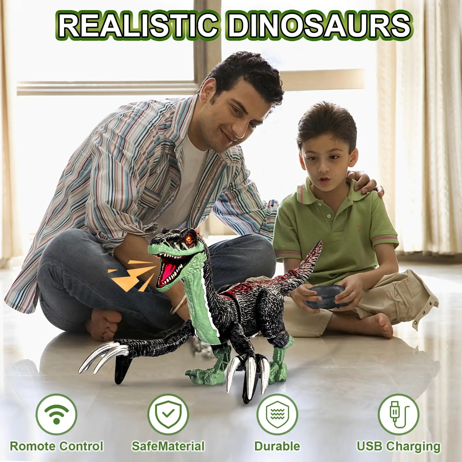 HKM-426579 Remote Control Walking Dinosaur Toy with Light, Sound, and Spray Features for Ages 5 and Up
