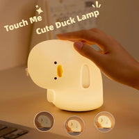 HKM-426707 Cute Silicone Duck LED Night Light - USB Rechargeable Touch Mood Lamp for Kids and Adults, Auto-Off Timer, Soft Bedside Decor