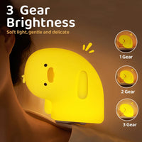 HKM-426707 Cute Silicone Duck LED Night Light - USB Rechargeable Touch Mood Lamp for Kids and Adults, Auto-Off Timer, Soft Bedside Decor