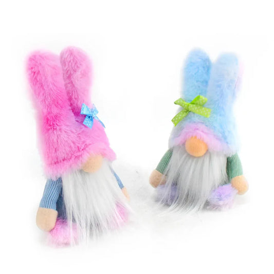 KTX-426771 Handmade Plush Easter Gnome Doll with Bunny Ears - Colorful Spring Decor for Kids and Home