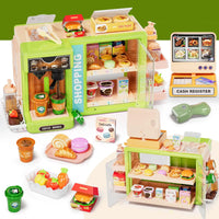 HKM-426899 5-in-1 Grocery Supermarket Toy Set with Touchscreen Cashier, Mini Coffee Maker, Play Food, and Play Money
