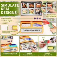 HKM-426899 5-in-1 Grocery Supermarket Toy Set with Touchscreen Cashier, Mini Coffee Maker, Play Food, and Play Money