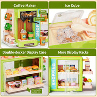 HKM-426899 5-in-1 Grocery Supermarket Toy Set with Touchscreen Cashier, Mini Coffee Maker, Play Food, and Play Money