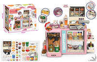 HKM-426899 5-in-1 Grocery Supermarket Toy Set with Touchscreen Cashier, Mini Coffee Maker, Play Food, and Play Money