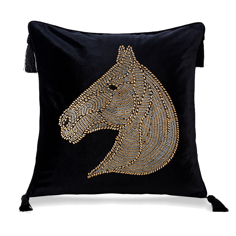 HKM-426899 Elegant Plush Horse Head Pillow Cover for Bedroom and Living Room - Various Colors Available