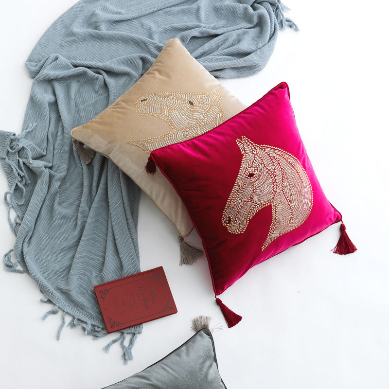 HKM-426899 Elegant Plush Horse Head Pillow Cover for Bedroom and Living Room - Various Colors Available