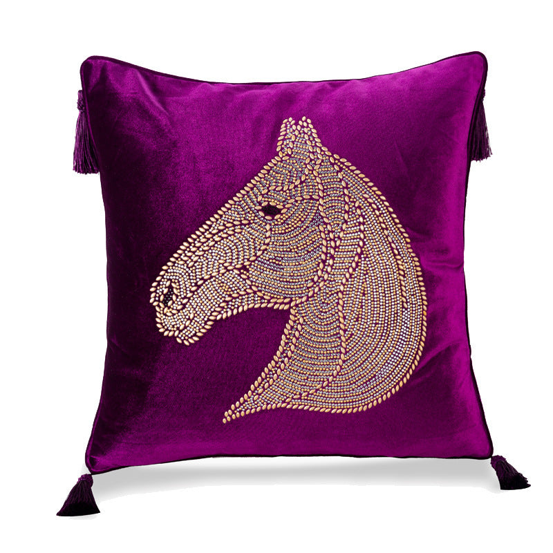 HKM-426899 Elegant Plush Horse Head Pillow Cover for Bedroom and Living Room - Various Colors Available