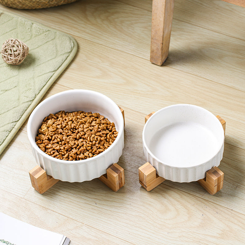 HKM-426963 Ceramic Anti-Tip Pet Bowl with Wooden Frame Options for Cervical Vertebrae Protection