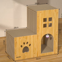 HKM-427091 Corrugated Paper Multifunctional Cat Scratch Board with Toy Ball - Cat Nest Villa Style