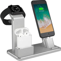 HKM-427155 Three-in-One Metal Charging Stand for Apple Watch, iPhone, and Headphones with Non-Slip Base