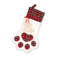 HKM-427219 Buffalo Plaid Pet Stockings with Paw Pattern for Dogs and Cats - Holiday Hanging Decor