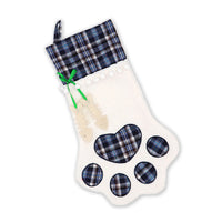 HKM-427219 Buffalo Plaid Pet Stockings with Paw Pattern for Dogs and Cats - Holiday Hanging Decor