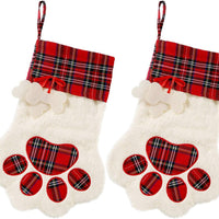 HKM-427219 Buffalo Plaid Pet Stockings with Paw Pattern for Dogs and Cats - Holiday Hanging Decor