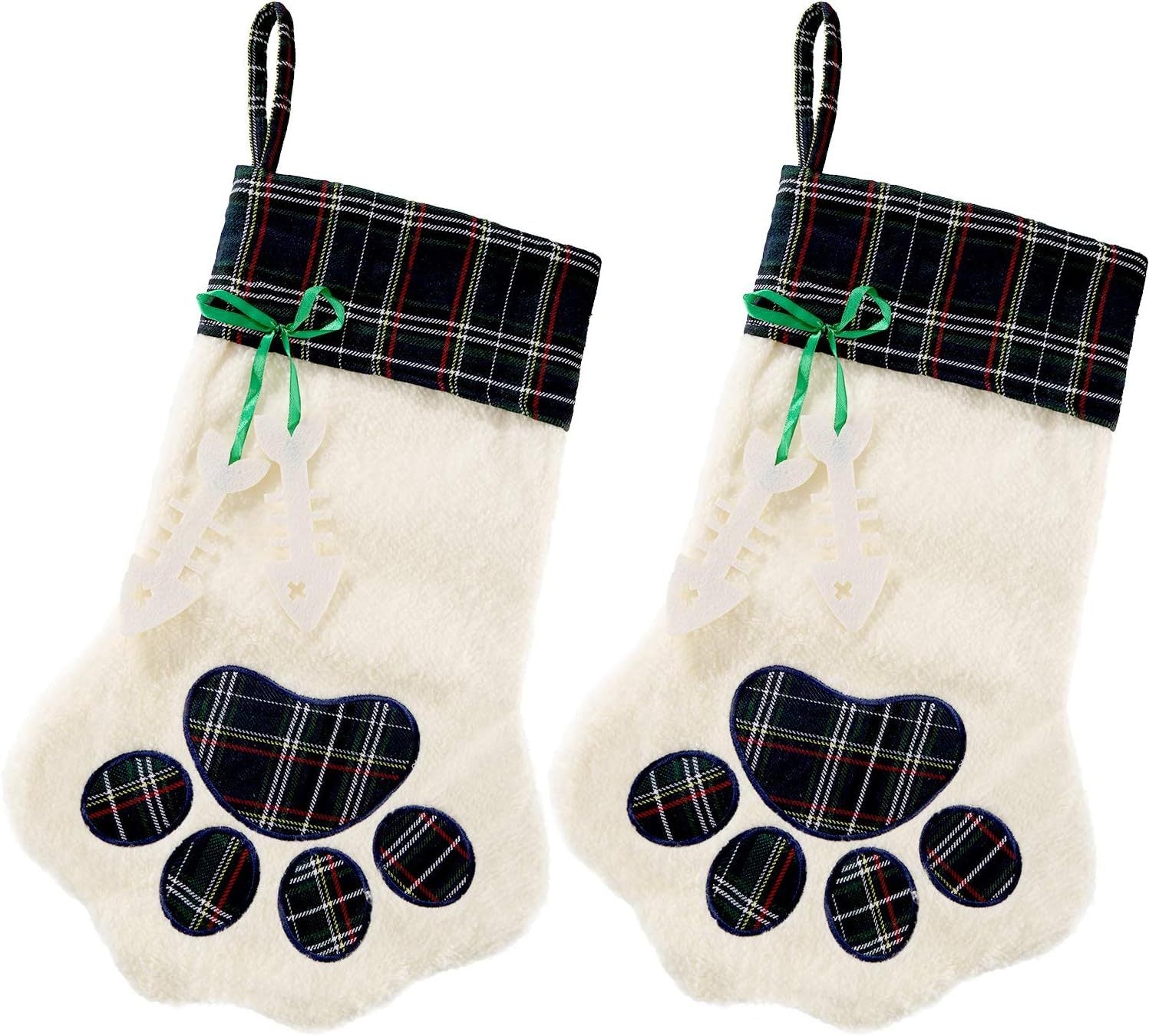 HKM-427219 Buffalo Plaid Pet Stockings with Paw Pattern for Dogs and Cats - Holiday Hanging Decor