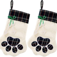 HKM-427219 Buffalo Plaid Pet Stockings with Paw Pattern for Dogs and Cats - Holiday Hanging Decor