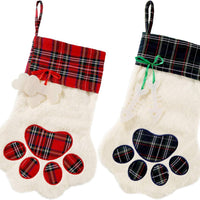 HKM-427219 Buffalo Plaid Pet Stockings with Paw Pattern for Dogs and Cats - Holiday Hanging Decor