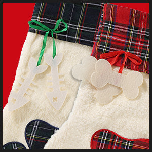 HKM-427219 Buffalo Plaid Pet Stockings with Paw Pattern for Dogs and Cats - Holiday Hanging Decor