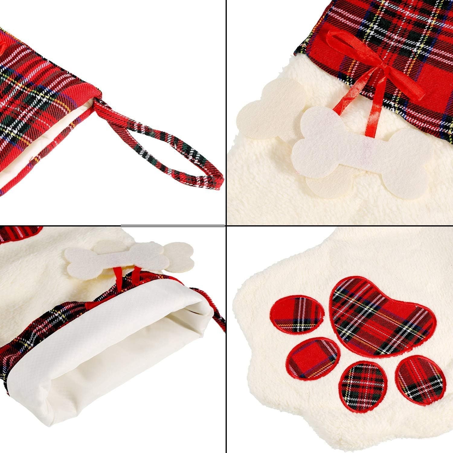 HKM-427219 Buffalo Plaid Pet Stockings with Paw Pattern for Dogs and Cats - Holiday Hanging Decor