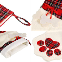 HKM-427219 Buffalo Plaid Pet Stockings with Paw Pattern for Dogs and Cats - Holiday Hanging Decor