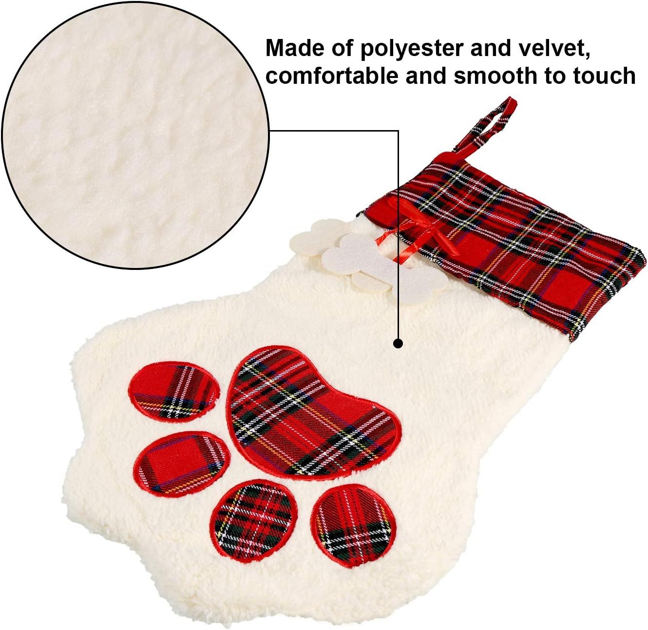 HKM-427219 Buffalo Plaid Pet Stockings with Paw Pattern for Dogs and Cats - Holiday Hanging Decor