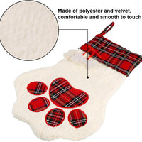 HKM-427219 Buffalo Plaid Pet Stockings with Paw Pattern for Dogs and Cats - Holiday Hanging Decor