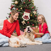 HKM-427219 Buffalo Plaid Pet Stockings with Paw Pattern for Dogs and Cats - Holiday Hanging Decor
