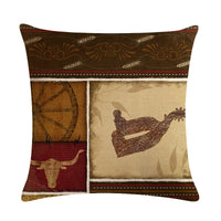 HKM-427219 Cowboy Themed Decorative Throw Pillow Cushion Covers - 45cm x 45cm, Printed Front, Plain Cotton Linen Back