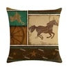 HKM-427219 Cowboy Themed Decorative Throw Pillow Cushion Covers - 45cm x 45cm, Printed Front, Plain Cotton Linen Back