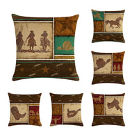 HKM-427219 Cowboy Themed Decorative Throw Pillow Cushion Covers - 45cm x 45cm, Printed Front, Plain Cotton Linen Back