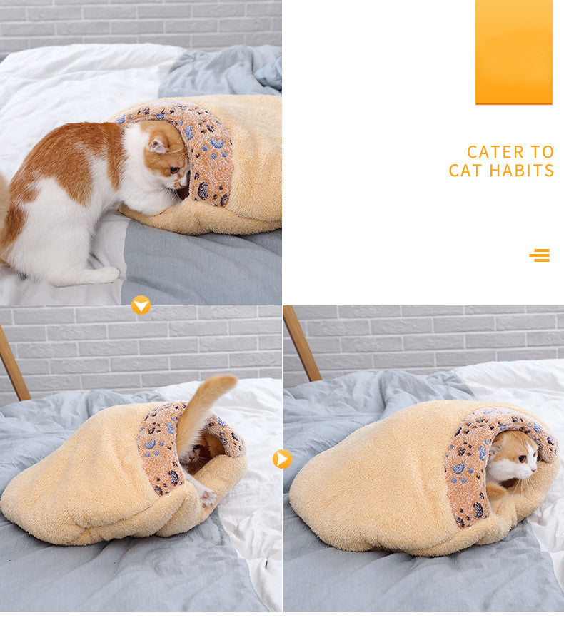 HKM-427283 All-Season Cat Sleeping Bag - Soft Shu Cotton Wool with PP Cotton Lining, Sizes S & M