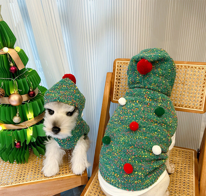 HKM-427347 Cozy Green Woolen Hooded Vest for Dogs - Casual Pet Sweater for Autumn and Winter