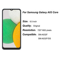 HKM-427475 A03 Core LCD Screen Assembly with Framed Touch Display for Samsung A03 Core Models