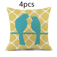 HKM-427475 Nordic-Inspired Striped Pillowcase with Floral and Bird Design - Cotton and Linen, 45x45 cm