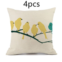 HKM-427475 Nordic-Inspired Striped Pillowcase with Floral and Bird Design - Cotton and Linen, 45x45 cm