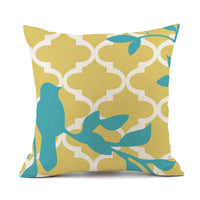 HKM-427475 Nordic-Inspired Striped Pillowcase with Floral and Bird Design - Cotton and Linen, 45x45 cm