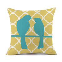 HKM-427475 Nordic-Inspired Striped Pillowcase with Floral and Bird Design - Cotton and Linen, 45x45 cm