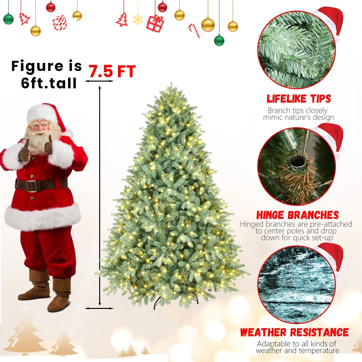 KTX-427539 7.5ft Blue-Green Mixed PE/PVC Artificial Christmas Tree with 500-1000 LED Lights