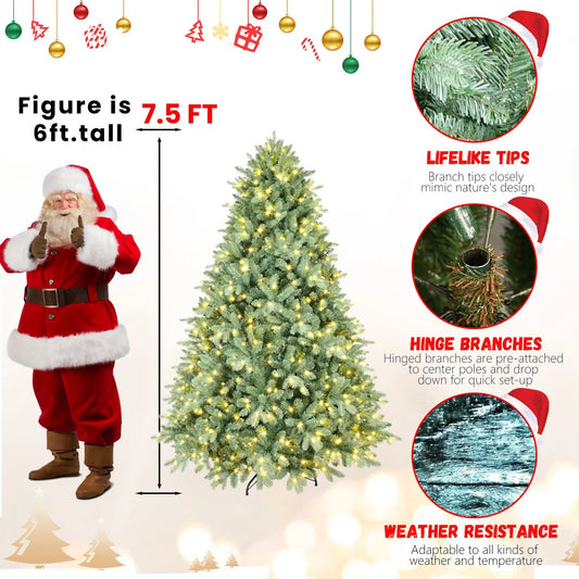 KTX-427539 7.5ft Blue-Green Mixed PE/PVC Artificial Christmas Tree with 500-1000 LED Lights