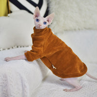HKM-427603 Winter-Ready Caramel Brown Chenille Clothes for Hairless Cats - Size XXL to XS Available