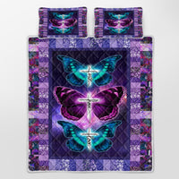 HKM-427923 Butterfly Patterned Pet Themed Bedding Set - 1 Quilt & 2 Pillowcases in Soft Microfiber Polyester