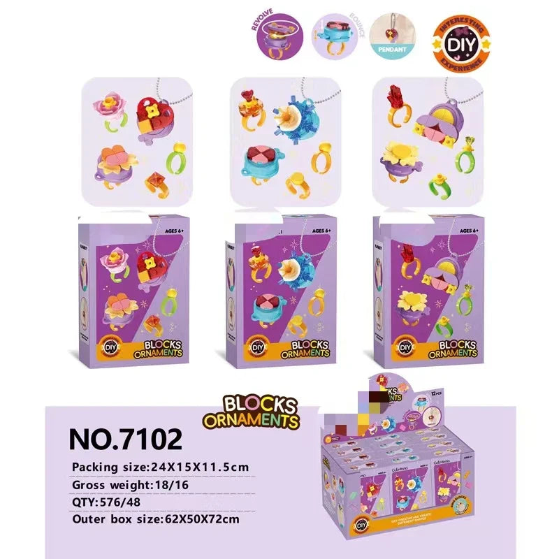 KTX-427923 DIY Building Block Jewelry Set - Creative Assembled Bricks for Girls, Decorative Dessert Flowers and Hair Bands