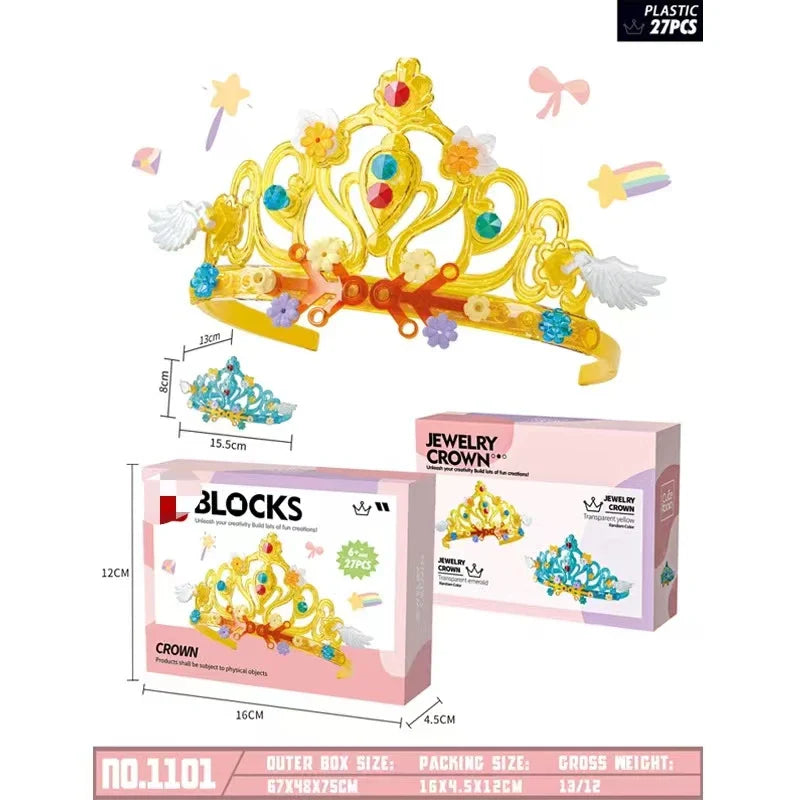 KTX-427923 DIY Building Block Jewelry Set - Creative Assembled Bricks for Girls, Decorative Dessert Flowers and Hair Bands